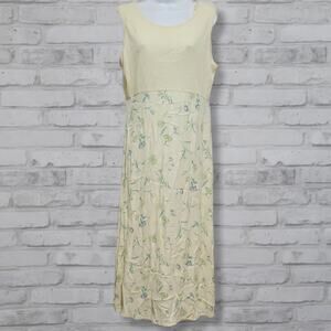 Molly Malloy Yellow Watercolor Blue Floral Sleeveless Dress Vtg 90s